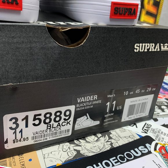 SUPRA VAIDER BLACK, WHITE & RED TUF SKATE SHOES NEW WITH BOX - Picture 10 of 10